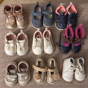 9pc Carter’s/Stride Rite Baby Girl Shoe Bundle, Sneakers & Boots, Sizes 3-4.5